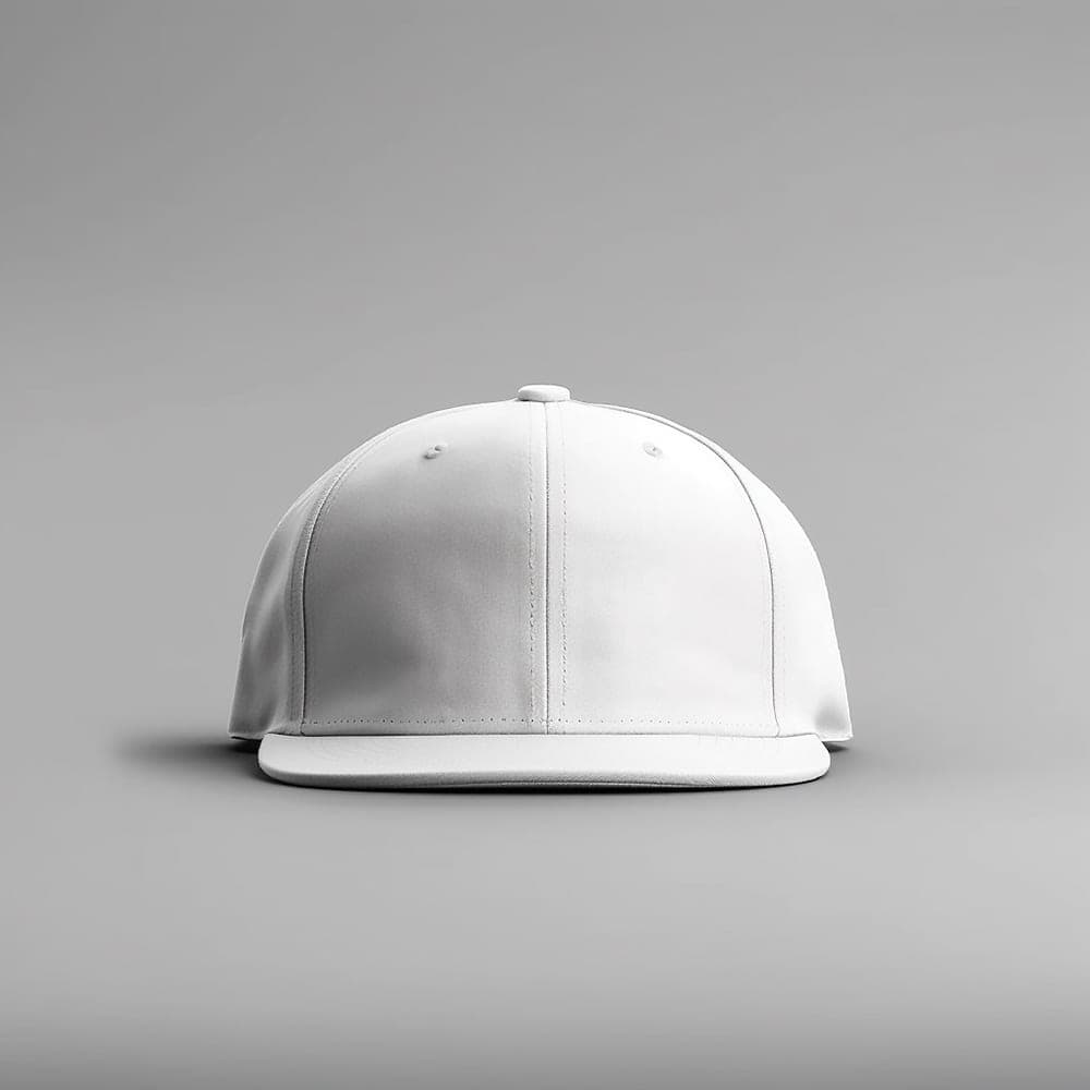 Gorra blanca de visera plana sobre fondo gris